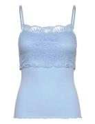 Silk Strap Top W/ Lace Tops T-shirts & Tops Sleeveless Blue Rosemunde