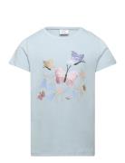 Top Ss Butterfly And Flower Tops T-shirts Short-sleeved Blue Lindex