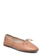 Leather Ballet Flats With Bow Ballerinaskor Ballerinas Beige Mango