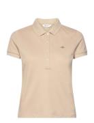 Slim Sheild Cap Sleeve Pique Polo Tops T-shirts & Tops Polos Beige GAN...