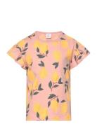 Top Frill Sleeve Lemon Aop Tops T-shirts Short-sleeved Pink Lindex