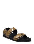 Le Alli Green Leather Sandals Platta Sandaler Green ALOHAS