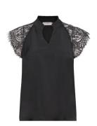 Crnola Lace Blouse Tops Blouses Short-sleeved Black Cream