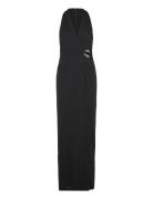 Buckle-Trim Stretch Jersey Halter Gown Maxiklänning Festklänning Black...