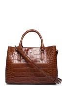 Embossed Leather Small Marcy Satchel Shopper Väska Brown Lauren Ralph ...