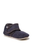 Melton Wool Slippers With Velcro Grå