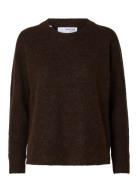 Selected Femme Slflulu Ls Knit O-Neck Noos Brun