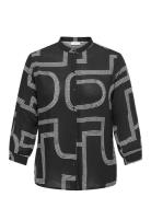 ONLY Carmakoma Carmatte Life 3/4 O-Neck Shirt Aop Svart