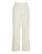 Mango Straight Striped Trousers Kräm