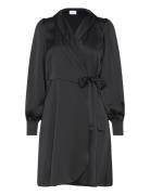 Vienna Ravenna L/S Short Wrap Dress-Noos Kort Klänning Black Vila