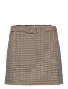 Houndstooth Belt Miniskirt Kort Kjol Brown Mango