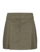 Pleated Mini-Skirt Kort Kjol Khaki Green Mango