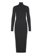 Turtleneck Ribbed Midi-Dress Knälång Klänning Black Mango