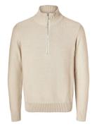 Selected Homme Slhaxel Ls Knit Half Zip Beige