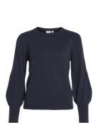 Vila Viava L/S O-Neck Knit Pullover - Noos Marinblå