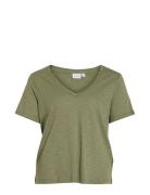 Vinova V-Neck S/S Top-Noos Tops T-shirts & Tops Short-sleeved Khaki Gr...