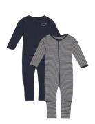 Nbnnightsuit 2P Zip Ff Y/D Core 2 Noos Långärmad Bodysuit Navy Name It