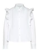 Mango Ruffled Cotton Shirt Vit