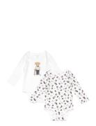 Ralph Lauren Baby Polo Bear Cotton Bodysuit 2-Pack Vit