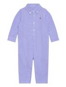 Knit Cotton Oxford Coverall Långärmad Bodysuit Blue Ralph Lauren Baby