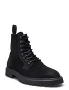 Tatum Suede Lace-Up Boot Snörade Stövlar Black Les Deux