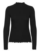 Tom Tailor Rib T-Shirt With Frill Svart