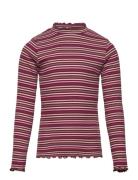 Lindex Top Rib Turtleneck Stripe Burgundy