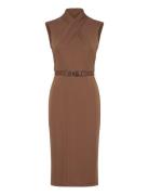 Belted Jersey Mockneck Dress Knälång Klänning Brown Lauren Ralph Laure...