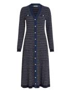 Textured V-Neck Swt Maxi Dress Knälång Klänning Navy Tommy Hilfiger