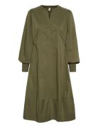 Cuantoinett Rib Dress Knälång Klänning Khaki Green Culture