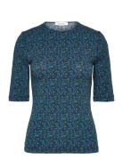 Rodebjer Lancelot Floral Tops T-shirts & Tops Short-sleeved Navy RODEB...