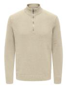 ONLY & SONS Onsfabian Life Reg 7 Half Zip Knit Beige