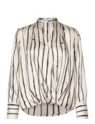 Striped Wrap Blouse Tops Blouses Long-sleeved Cream Mango