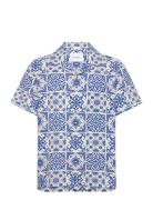 Les Deux Tile Cotton Ss Shirt Blå