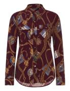 Lauren Ralph Lauren Slim Fit Print Stretch Jersey Shirt Burgundy