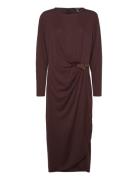 Buckle-Trim Stretch Jersey Dress Knälång Klänning Brown Lauren Women