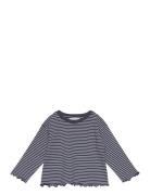 Mango Striped Cotton T-Shirt Marinblå