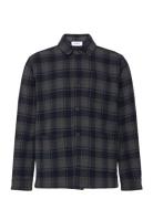 Les Deux Jason Check Wool Overshirt 2.0 Marinblå