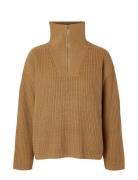 Selected Femme Slfbloomie Ls Knit Half Zip Noos Brun