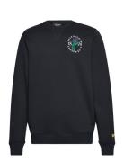 Lyle & Scott Thistle Flora Printed Crew Neck Sweatshirt Marinblå