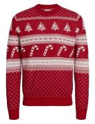 Jack & J S Jjxmas Gabriel Knit Crew Neck Röd