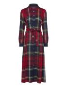 Polo Ralph Lauren Belted Plaid Cotton-Blend Dress Röd