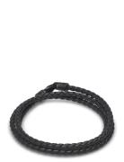 Nialaya Men's Black Wrap-Around Leather Bracelet Svart