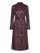 Vegan Leather Trench Coat Läderjacka Skinnjacka Burgundy Bardot