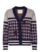 GANT Houndstooth V-Neck Cardigan Marinblå