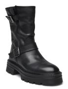 Bianco Biamella Pull On Buckle Boot Smooth Leather Svart