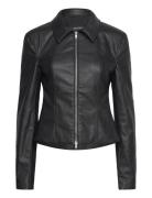 Monki Waisted Faux Leather Zip Jacket Svart