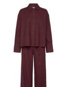 Calvin Klein L/S Buttondown & Pant Sleep Set Burgundy