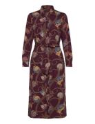 Lauren Ralph Lauren Belting-Print Crepe Shirtdress Burgundy