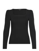 Lauren Ralph Lauren Stretch Cotton Ribbed Puff-Sleeve Tee Svart